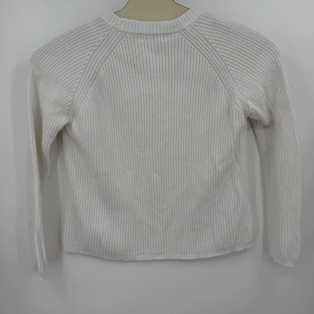 Pura Cashmere Women Cream Rib Knit Raglan Crewneck Sweater Size M Quiet Luxury